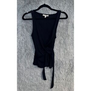 Express One Eleven Black Ribbed Wrap Tie Front Sleeveless Top M